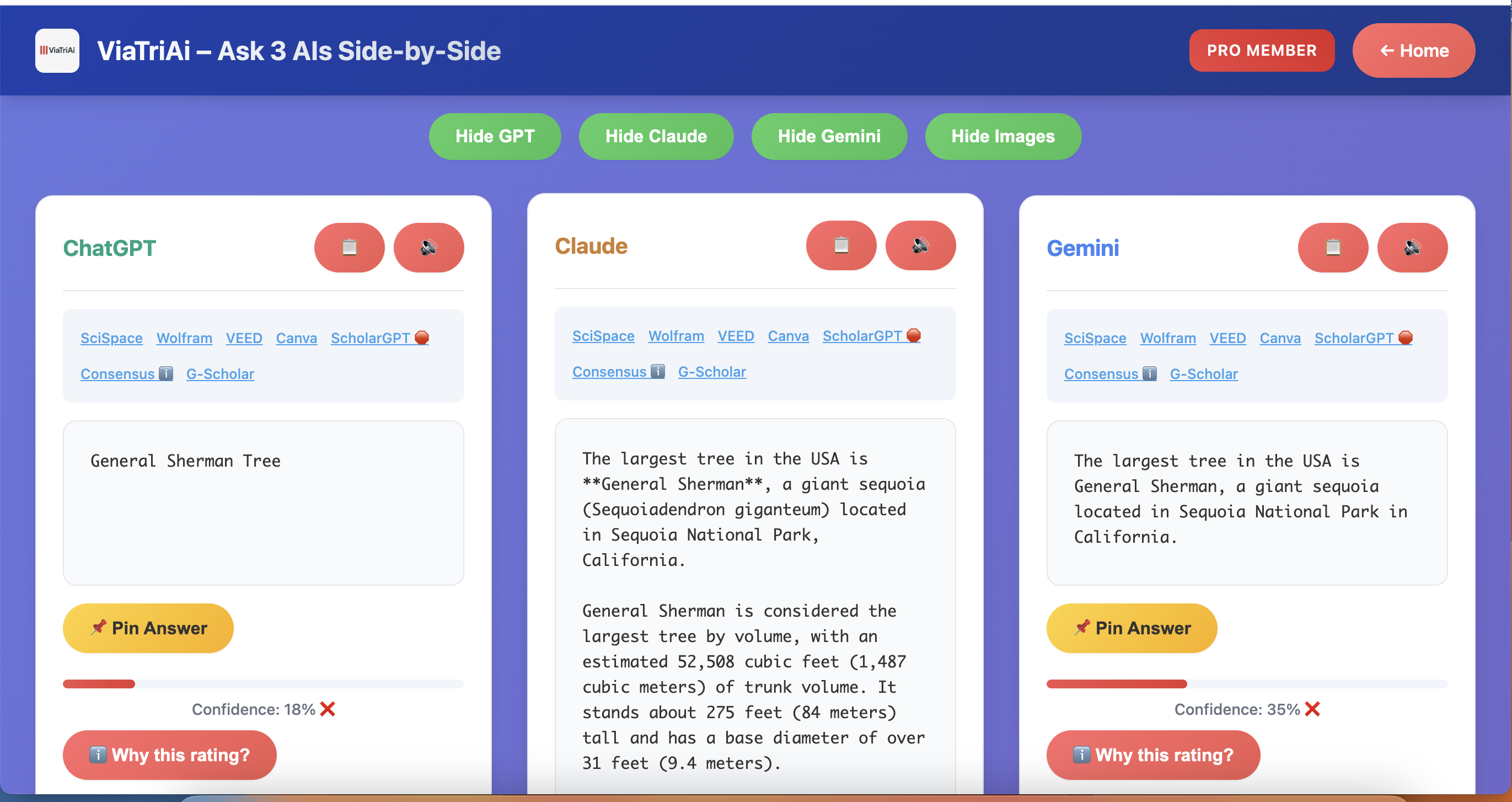 ViaTriAi showing ChatGPT and Claude responses side by side